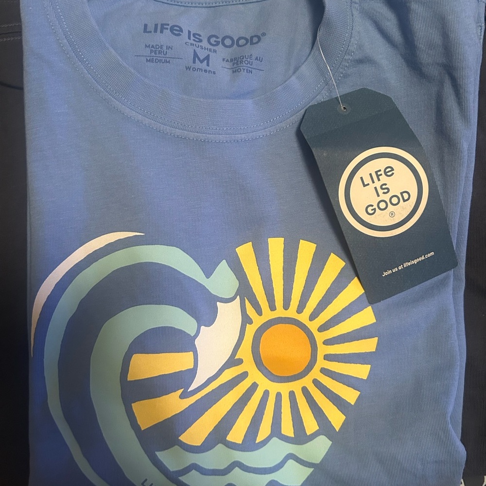 Life Is Good Blue Tee with Sunburst Design